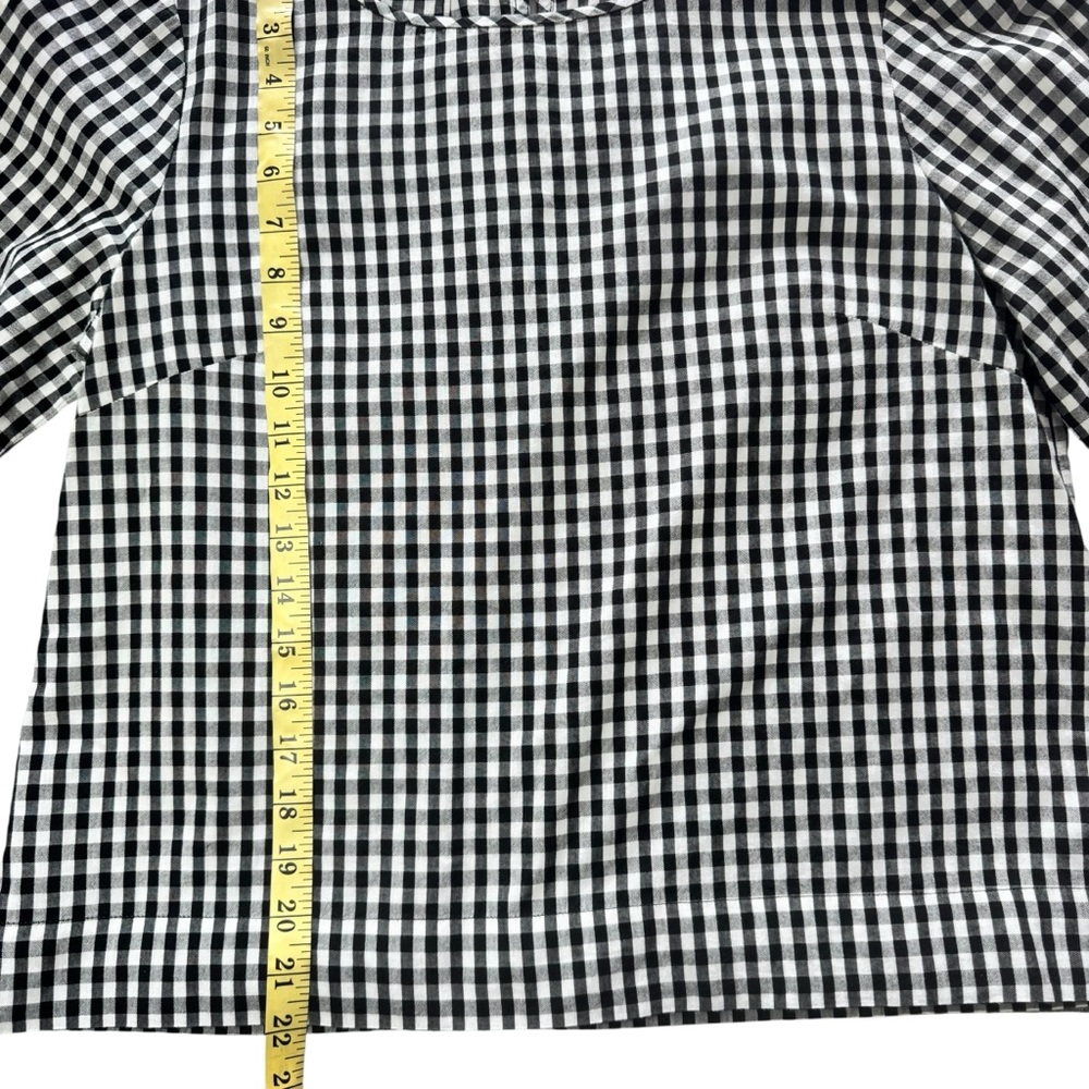 J. Crew Black and White Gingham 10 Petite Blouse with Tiered Bell Sleeves - Picture 6 of 9